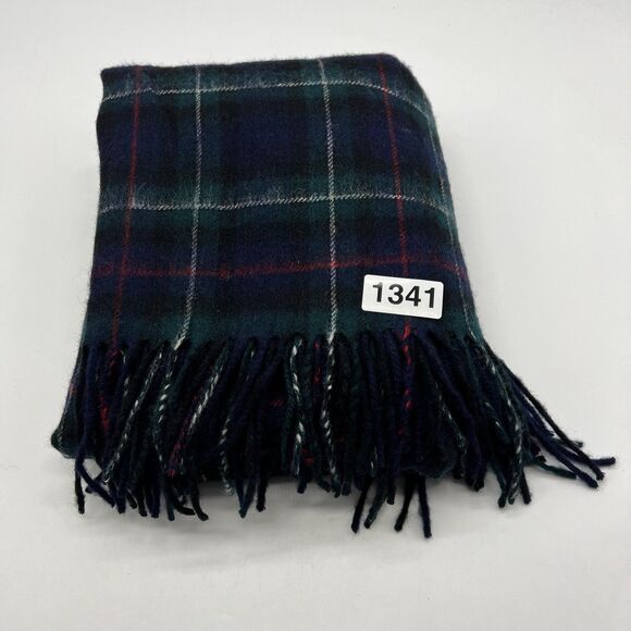 J Crew Plaid Wrap Womens One Size Navy Green Wool Blend Fringe Shawl Poncho - Picture 9 of 9